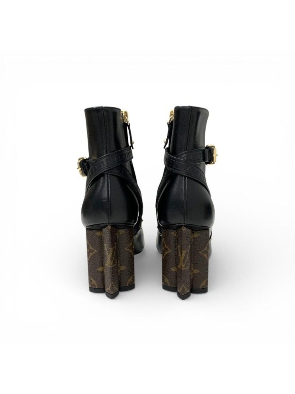 Louis Vuitton Silhouette Line Boots Short Shoes Leather Black Brown Gold Lvlogo - Picture 5 of 10